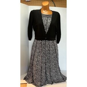Perceptions Polka Dot Midi Dress and Cardigan Set Size Small Black White‎ NWT